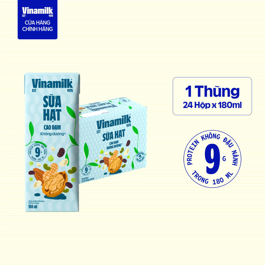 37-1 Thùng 24 hộp sữa hạt Cao Đạm không đường Vinamilk - hộp 180ml - Ảnh 1
